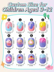 NAIO 24 قطعة أظافر مصقولة للأطفال، 1 عبوة أظافر صناعية متعددة الألوان للأطفال، بتصميمات الدونات والكعك، أظافر كاملة الغطاء بأطراف صغيرة مسبقة الصمغ كهدايا للبنات في أعياد الميلاد والحفلات والتجميل