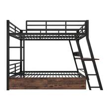 Sairedel Loft Bed, 140 X 200 Cm, Iron Frame, LED Strip, Drawers, Railing, Stairs, Desk, Without Mattress, Black