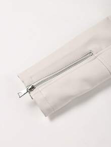 Women's Spring/Autumn Faux Leather Embroidered Commuter Jacket With Belt, Minimalist Versatile Biker PU Jacket