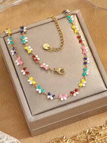 1 件不锈钢时尚多巴胺分子蝴蝶形吊坠项链，适合女性日常佩戴或送礼 - 金黃色 - 查看 1