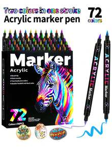 1pc Dual-Tip Dual-Color Marker Pen, Acrylic Painting Brush Pen For Glass Painting, Layering Colors, Art Students, Smudge-Proof, Washable, Watercolor Pen