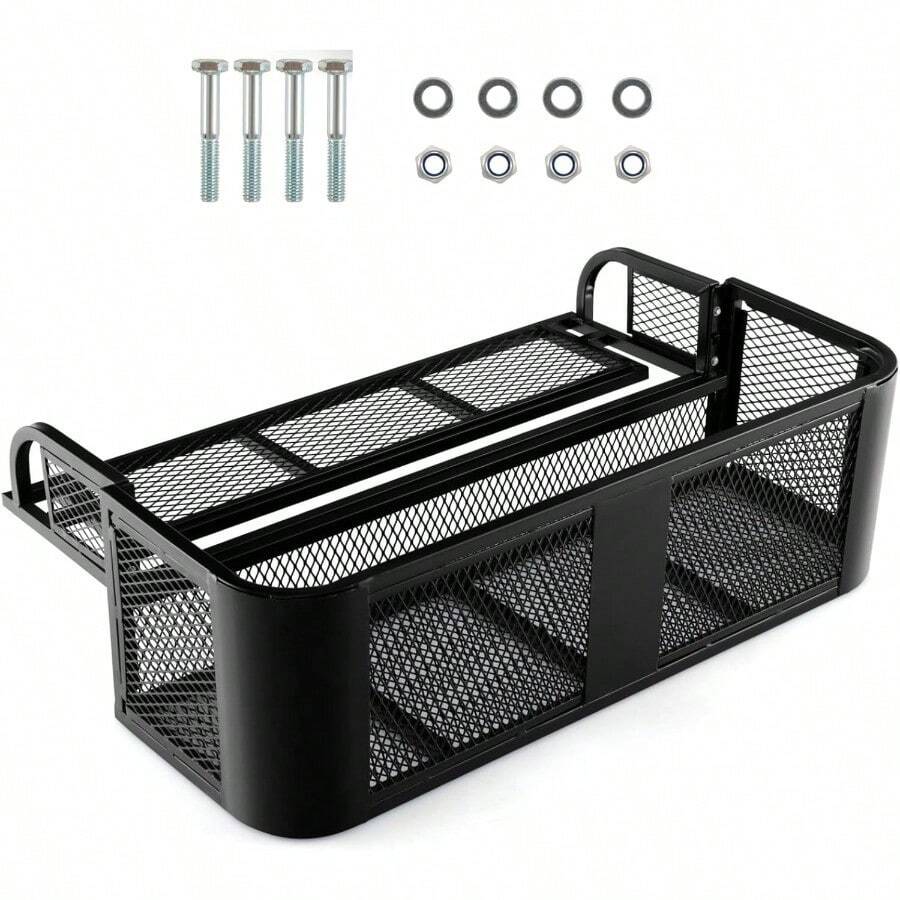 ATV Rear Drop Front Cargo Basket HeavyDuty Metal Mesh Lage Carrier Rack Quad Universal Cargo Tray Box Storage Basket For Hunting Fishing Rear Drop Basket 104 X 67 X 32cm - Black - View 1