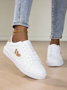 女士新款时尚透气休闲鞋，厚底百搭平底舒适软底运动鞋，防滑防臭跑步健身鞋 - 白金 - 查看 2