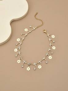 1 chiếc vòng tay xích chân bãi biển bằng thép không gỉ hình trái tim pha lê lấp lánh dành cho nữ (Làm thủ công, có một chút thay đổi về số lượng trái tim pha lê, vui lòng tham khảo kích thước thực tế) - Vàng - Xem 6