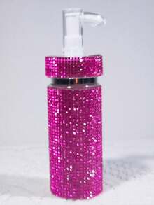 1 件可再填充 200 毫升水钻镶嵌乳液分配器泵瓶，奢华闪亮风格，无缝圆柱形，带全水钻图案