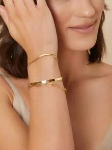 3 Pieces Minimalist Bracelet 925 Silver Plated 18K Gold - Gold - View 2