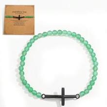 Bracciale da uomo con croce in metallo color acciaio, accessori metallici cool e hardcore con perline di calcedonio rosso cremisi lucido da 4 mm e pietre preziose