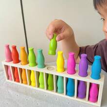 蒙特梭利儿童木制颜色分类玩具 - 开学逻辑游戏、幼儿配对礼物、10 对奶瓶 - 彩色 - 查看 7