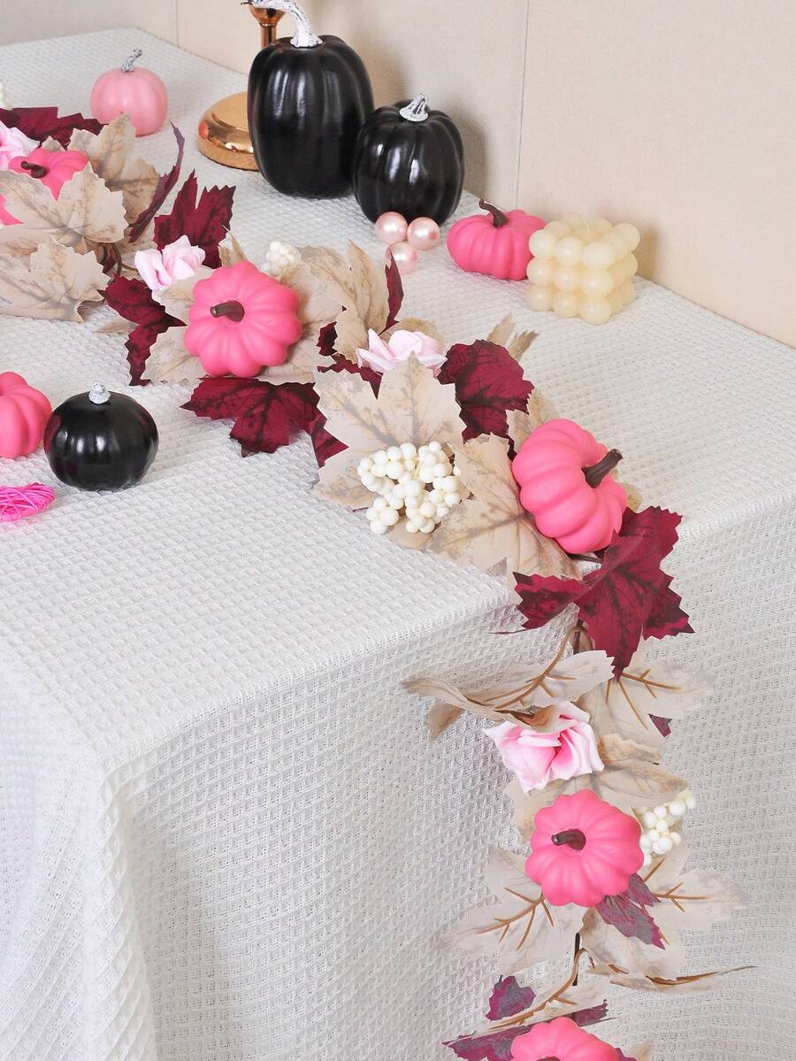 1 件 68.90 英寸仿真花酒红色和粉色枫叶、粉色南瓜、白葡萄、藤条感恩节挂饰房间、周年纪念婚礼生日、圣诞节墙壁拱形装饰家居装饰万圣节装饰房间装饰万圣节，假植物