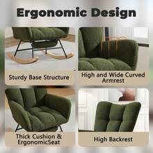 Rocking Chair Nursery With Foot Rest,Upholstered Glider Chair With High Backrest, Rocker Accent Armchair With Solid Wood Legs For Nursery Bedroom Living Room - Dark Green - View 5