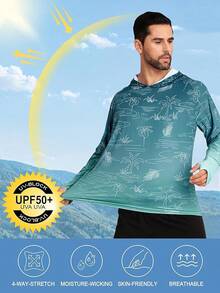 Men's UPF 50+ Sun Protection Hoodie Shirt Rash Guard Long Sleeve Shirt Fishing Outdoor Hiking Swimming Running - S032-xanh lam - Xem 3