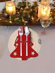 12 Stücke/6 Stücke Filz Mini Weihnachtsbäume, Weihnachtsbaum Muster Besteck Set, geeignet für Gabel- oder Löffeltaschen, Weihnachten dekorative Bestecktaschen für Zuhause und Restaurant