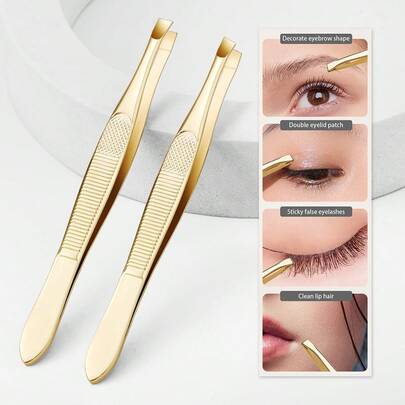 1/2pcs Stainless Steel Gold Eyebrow Clip, Convenient Eyelash Tweezers, Beauty Fine Hair Removal Tool, Suitable For Facial Hair Removal And Grooming,Makeup,Cheap,Room Decor,Vanity,Travel,Bedroom,Makeup Accessories,Tweezers,Cheap,Stocking Stuffers,Makeup,Makeup Tools,Cheap Stuff,Gifts,Gifts For Women,Christmas Gifts,Giveaways,Travel,Cheap Stuff,Travel Essential