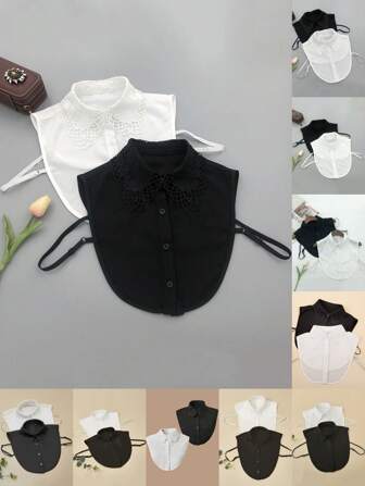 1pc Women's Black & White Embroidered Lace Trim Detachable Ruffle Faux Collar, Can Wear With Sweatshirt Or Sweatshirt, Fashion Stage Show