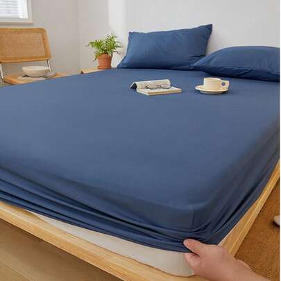 3 件深蓝色柔软舒适床上用品套装（1 张床单 + 2 个枕套），适合卧室和客房，四季皆宜