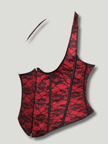 Plus Size Black & Red Contrast Color Halloween Cosplay Women's Fashionable Outerwear Top, Waist Cincher, Versatile Shaping Top - Red - View 2