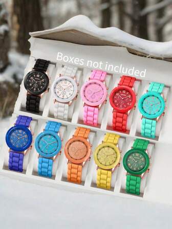 10 st/set för kvinnor i silikon med godisfärgad urtavla och numerisk skala, kvartsur i minimalistisk och elegant design, ingen klocklåda ingår