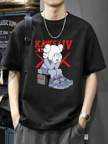 200g Cotton T-Shirt 2025 Men's New Short-Sleeved Cotton Vacation Pattern Short-Sleeved Crew Neck Matching Look