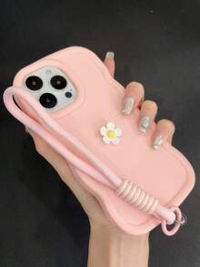 1 件（波浪边手机壳 + 3D 花朵 + 免费腕带 - 适用于 15/14 Pro Max、S24/S23 Ultra（纯色极简主义、波西米亚 2Y2 风格））送给她的礼物 - 粉色 - 查看 3