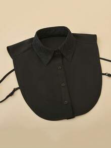 1pc Embroidered Lace Trim Sweatshirt Stage Style Chiffon Faux Collar - Black - View 23
