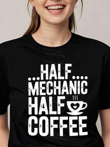 Camisetas, camisas para mujer, camisas 100% algodón para mujer, regalos para el día de la madre para S-2XL, regalos de cumpleaños para mujer, camiseta mitad mecánica mitad café,Camiseta de mecánico, camiseta de mecánico diésel, camiseta mitad mecánico mitad café - Negro - Ver 2