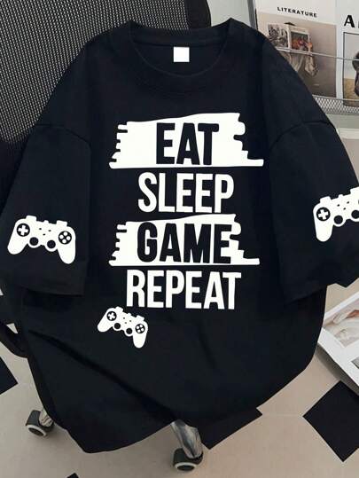 Teen Boys Game Controller Print, Short Sleeve Soft Tee, Casual Gaming Wear Summer, Boys Tops