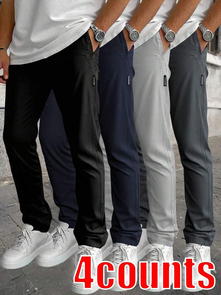 4 Pcs Men's Spring And Autumn Thin Outdoor Casual Pants, Straight Stretch Quick Dry Pants, Ideal Gift For Boyfriend For Outdoor Activities - Nhiều màu - Xem 1