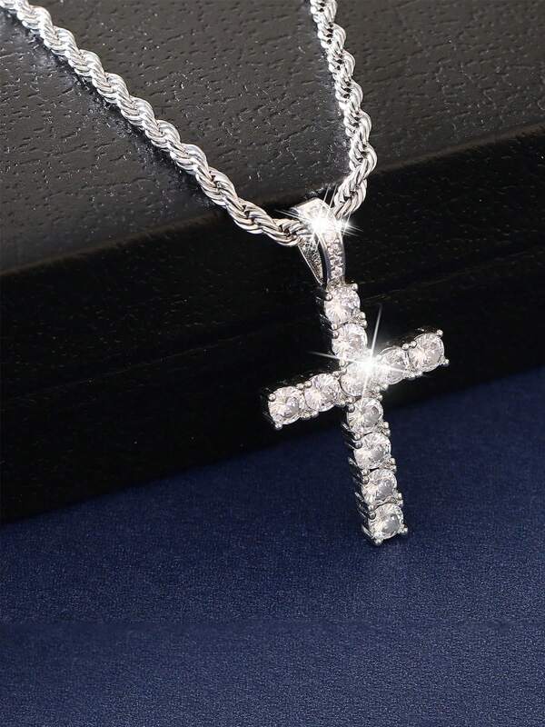 1 PC Gorgeous Cubic Zirconia Cross Necklace Pendant For Women Valentine's Day Gift Wedding Jewelry