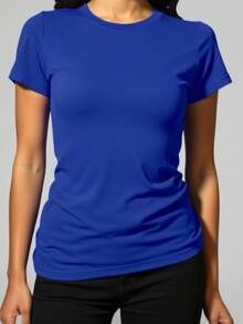 PLAYERA DAMA C/REDONDO M/CORTA AJUSTADO LISO - Azul - Ver 2