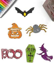 36 piezas de adornos de madera sin terminar con diseños de Halloween para colgar, manualidades de Halloween, decoraciones de Halloween para interiores, suministros para fiestas de Halloween (cepillo no incluido) - Multicolor - Ver 3