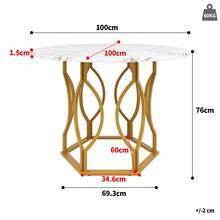 Dining Table Set (5 Pieces), Dining Table Set With 4 Chairs, Kitchen Table Set, Round Dining Table With 100 Cm Diameter And Gold Metal Legs, White MDF Tabletop, Dining Chairs Made Of Dark Green Velvet - Multicolor + MDF - View 9