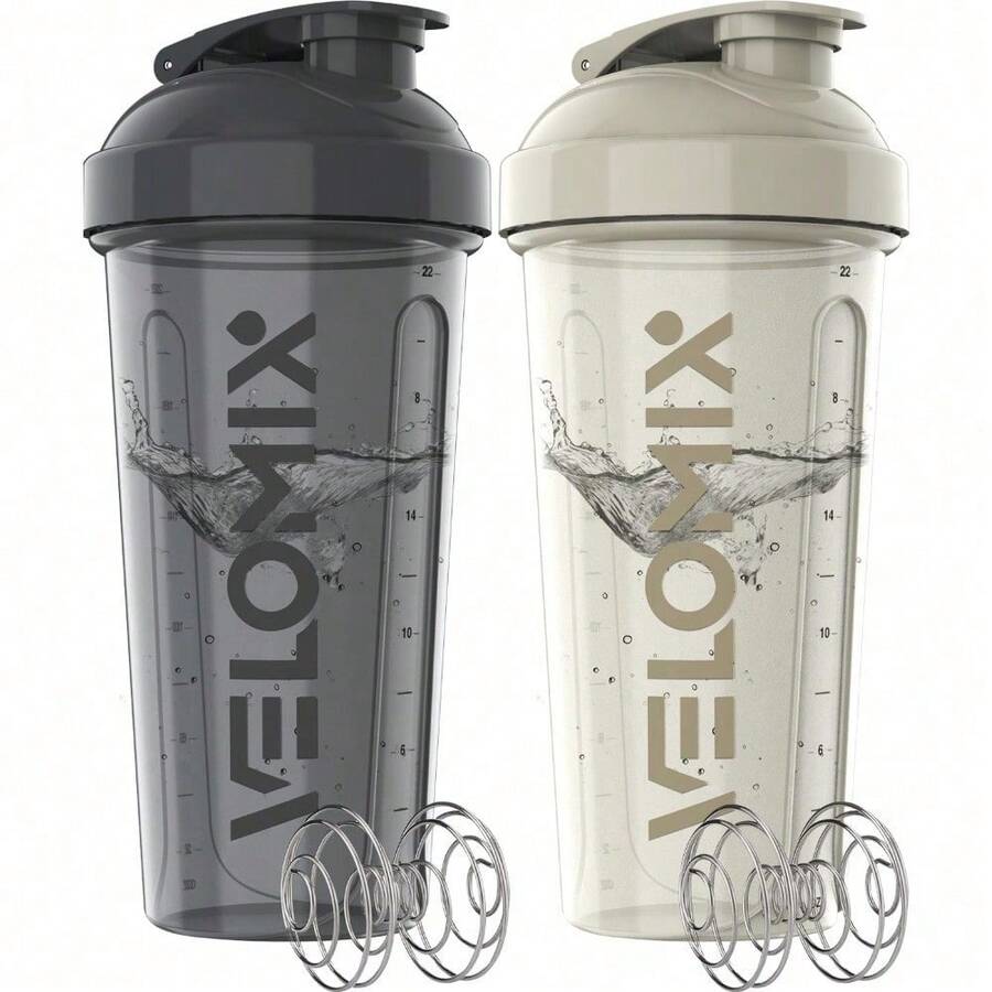 2-Pack 28oz/830ml Premium Shaker Bottles With 4 Stainless Steel Balls - Leakproof Mixer Cups For Protein, Smoothies & Meal Replacement - Gym, Office, Travel & Home Use - Blue & Clear Combo With Measurement Marks - 灰色/白色 - 查看 1