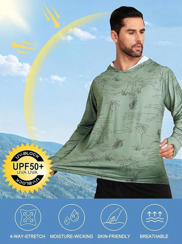 Men's UPF 50+ Sun Protection Hoodie Shirt Rash Guard Long Sleeve Shirt Fishing Outdoor Hiking Swimming Running - S026-xanh quân đội - Xem 3