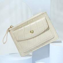 Candy Color Crocodile Texture Card Holder Short Stone Texture Coin Purse Multi-Function Coin Pouch Zipper Snap Closure Multi-Card Slots Card Holder Coin Wallet For Women Mini Wallet Small Wallet Card Wallet Gifts For Women Funny Gifts Teacher Gifts