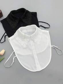 1 件女士刺绣蕾丝领，经典时尚雪纺假领，适合运动衫/运动衫，黑色和白色