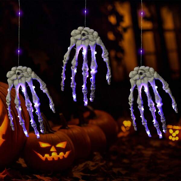 1 pieza Luces de hilo con forma de mano de fantasma de gran tamaño, luces de hadas que funcionan con batería, adecuadas para dormitorio, sala de estar, fiesta, boda, hogar, patio, camino, suministros para fiestas, decoración de fiestas, decoración para todas las estaciones, chimenea, decoración de verano [baterías no incluidas]