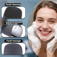 Facial Cleansing Brush 3in1 Electric Silicone Face Scrubber Vibrating Massager IPX7 Waterproof USB Rechargeble Pore Brush For Deep Cleanning Blackhead Over Exfoliating Gray - Gray - 查看 3