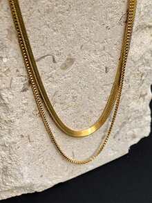Nooxian 2pcs Stainless Steel Minimalist Casual Gold-Color Chain Necklace For Women - Yellow Gold - View 5