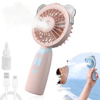 便携式空调风扇、手持风扇、喷雾风扇、桌面冷却器、USB 可充电迷你手持风扇、3 档速度、超静音、适用于家庭办公室旅行户外、便携式风扇、假日必需品便携式风扇