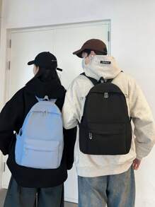 1 件纯色时尚背包，大容量男女通用休闲通勤书包