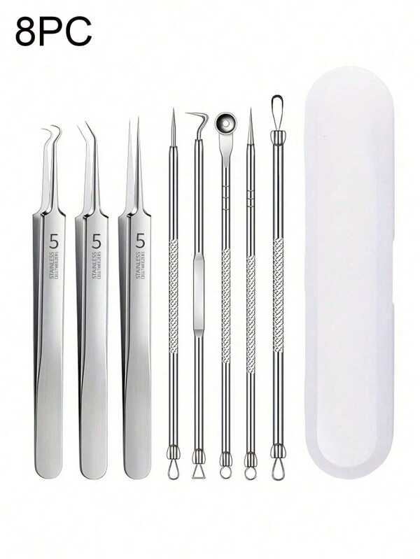 8pcs Stainless Steel Blackhead Removal Tool Set Stainless Steel Acne Removal Tool - Professional Acne Squeezing Kit Beauty Salon Special Blackhead Remover, Acne Needle Tool Pore Cleaner, Deep Cleansing Facial Skin Care Tool
