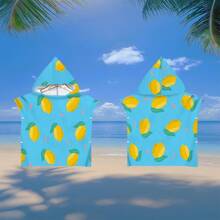 1 件柠檬条纹连帽斗篷，水果印花，超柔软超细纤维沙滩毯和连帽沙滩巾二合一，带纽扣，解开纽扣可转换为沙滩毯，超强吸水毛巾，适合旅行、泳池、潜水、冲浪、瑜伽、露营 - 彩色 - 查看 15