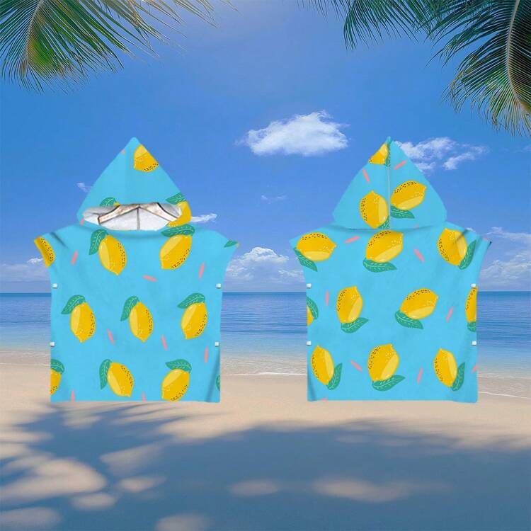 1 件柠檬条纹连帽斗篷，水果印花，超柔软超细纤维沙滩毯和连帽沙滩巾二合一，带纽扣，解开纽扣可转换为沙滩毯，超强吸水毛巾，适合旅行、泳池、潜水、冲浪、瑜伽、露营 - 彩色 - 查看 15