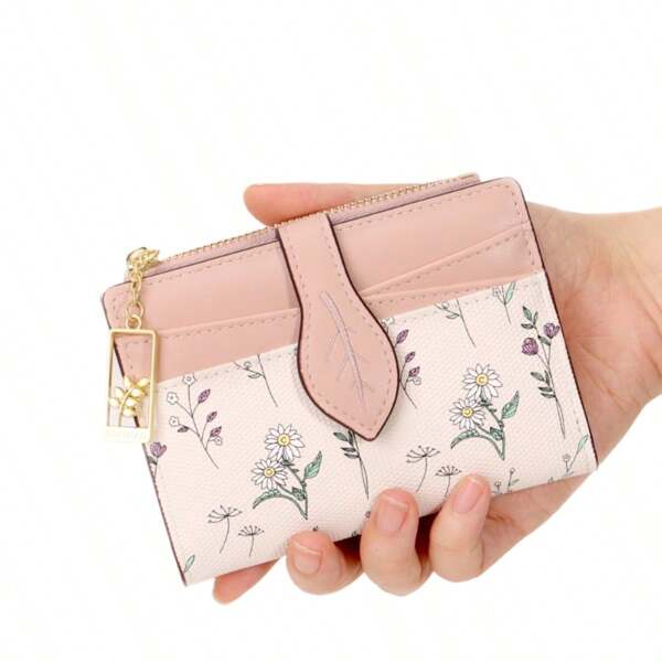Carteira Feminina Floral Novidade 2025, Carteira Compacta Bifold com 8 Compartimentos para Cartões, Porta-moedas Leve e Estiloso, Carteira Curta
