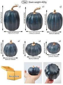 10 件秋季人造南瓜各种尺寸泡沫丰收南瓜适用于万圣节感恩节丰收节派对装饰农舍壁炉餐桌家居装饰 - 感恩南瓜10p-深藍 - 查看 3