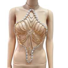 1pc Sexy Rhinestone Tasseled Chest Chain, Women's Nightclub Bikini Bodychains Bra Accessory - Gold - View 4
