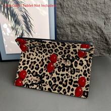 豹纹印花背景，饰以红色樱桃和黑色蝴蝶结图案 - 时尚复古平板电脑保护套，带笔槽，兼容 iPad 10.9/10.2/Air 第五代/Pro 11/第十代/9.7/Air 2/iPad（第七代）/iPad（第八代）/iPad Air 4/5/iPad Pro 11/iPad 第十代 10.9 英寸（2022 款）智能保护套/iPad Air 13（M3 2025 款）/iPad Air 11（M3 2025 款）/iPad Air 11（M3 2025 款）/iPad 11（A16 2025 款）/Galaxy Tab S10+/S9/A9，具备自动休眠/唤醒功能 - 彩色 - 查看 3