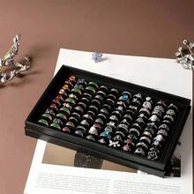 1 件 36/100 槽戒指盒，带透明盖的珠宝展示盒，耳环和配饰收纳纸盒，珠宝盒
