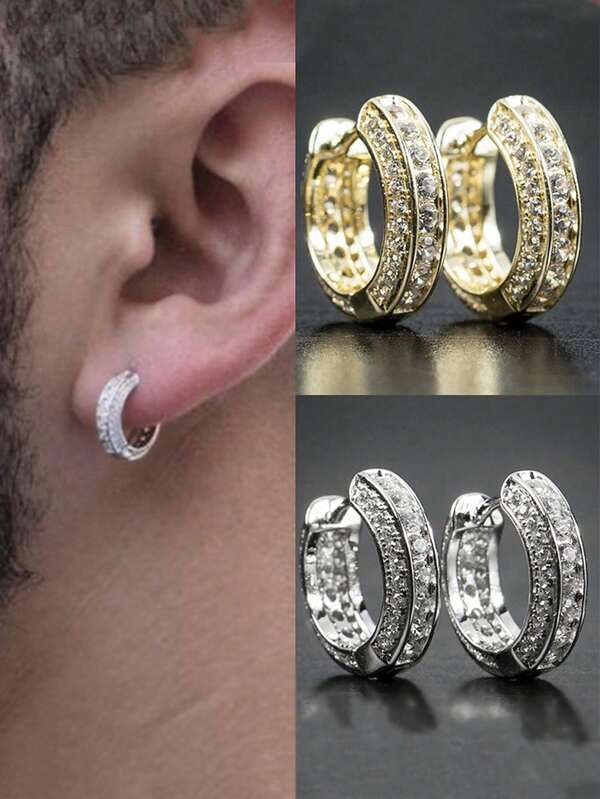 1 Pair Men's Elegant Cubic Zirconia Stud Earrings, Party Jewelry Hip-Hop Accessories
