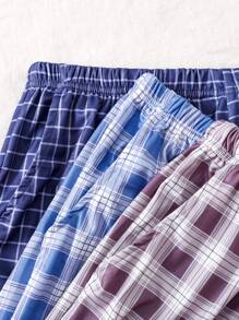 3-częściowe męskie spodnie do spania w kratę z kieszeniami, stylowy wzór w kratkę i praktyczne kieszenie, ubrania na jesień